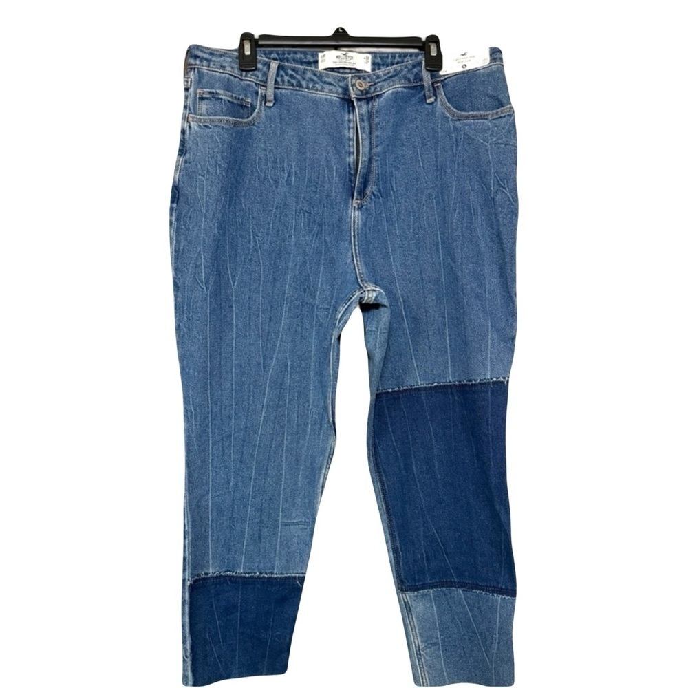 HOLLISTER NWT womens curvy light and dark denim patchwork high rise mom jean